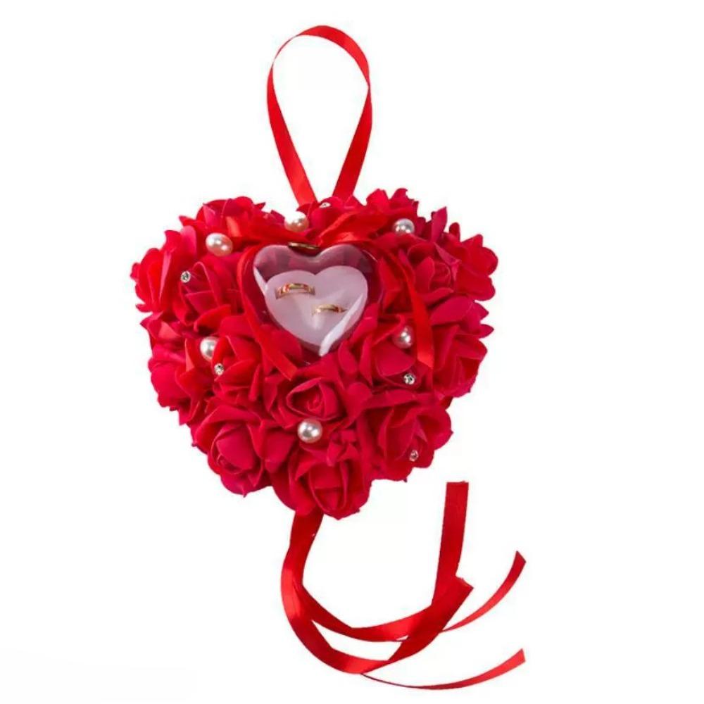 Подушка для свадьбы в форме сердца, коробка в форме сердца, подушка для невесты, красная роза, коробка в форме сердца, подушка, романтические свадебные сувениры, футляр для ювелирных изделий красный